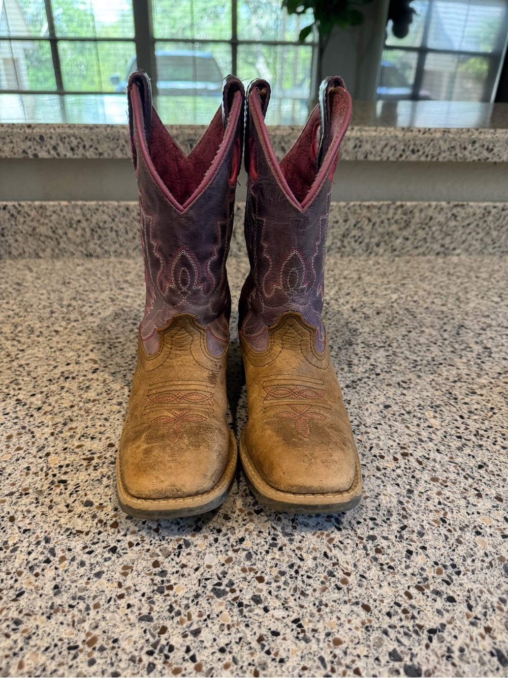 Girl’s Two-Tone Brown and Purple Western Cowboy Boots